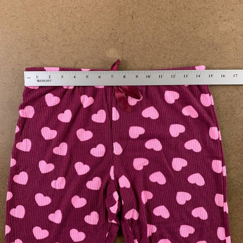 Fashion Nova Womens Pajama Set Maroon Pink Hearts Scoop Neck Long Sleeve L New - Picture 7 of 12